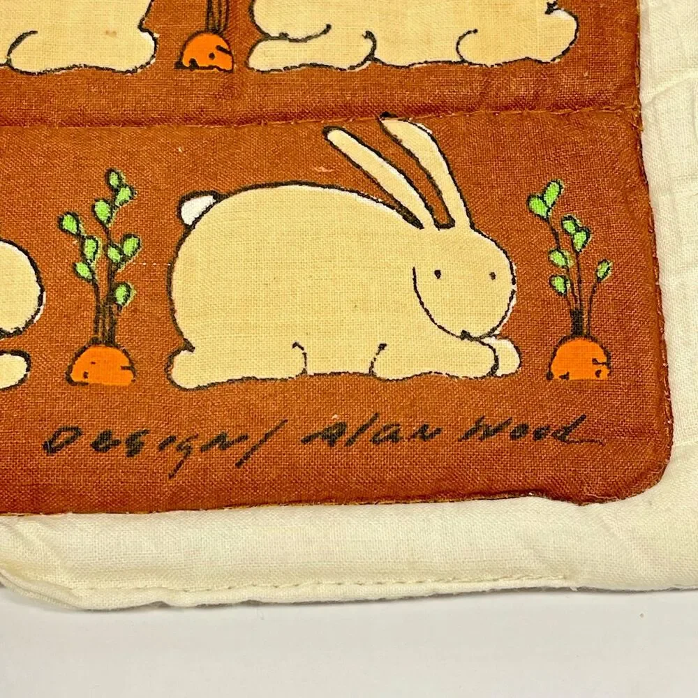 Vintage 1983 Lillian Vernon Potholders Hotpads RABBITS Folk Art-Alan Wood Design